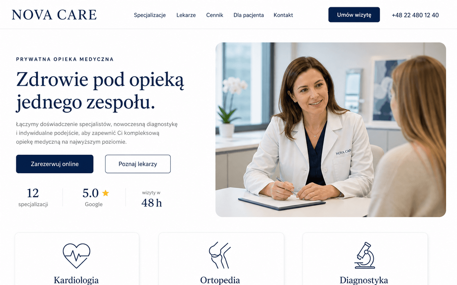 Przykładowy projekt strony — Klinika medyczna