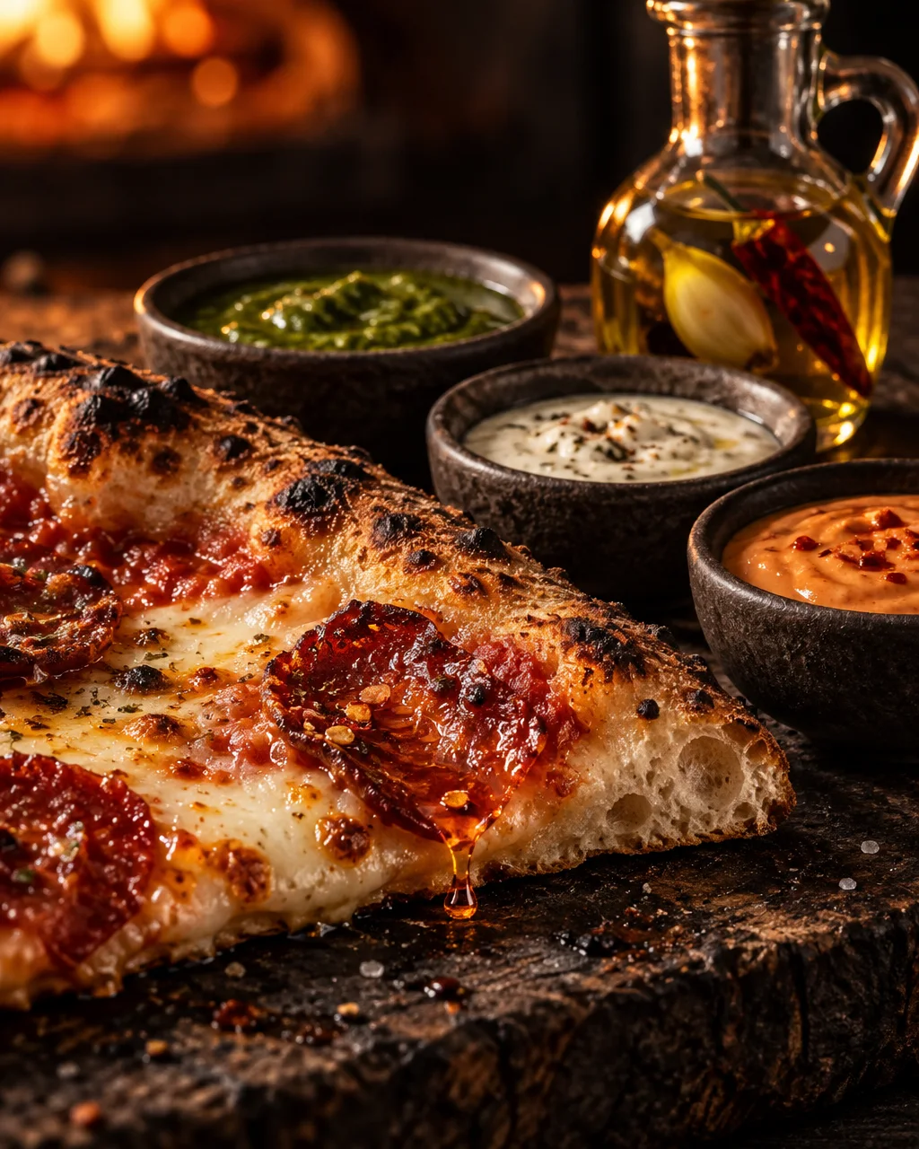 Kawałek pizzy z przypieczonym brzegiem, zbliżenie