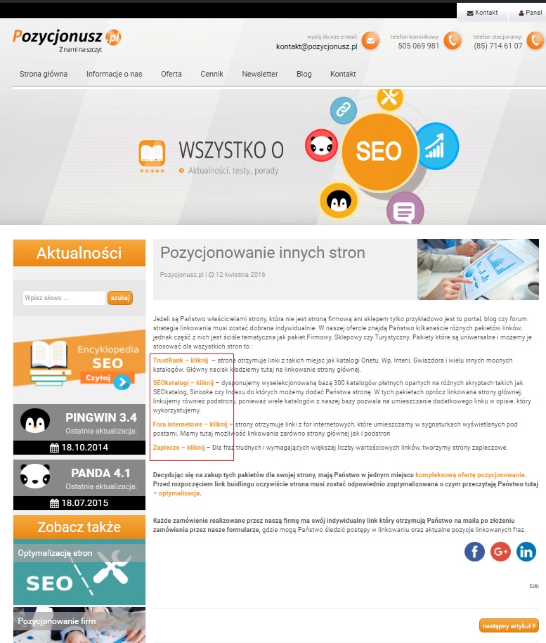 Blog firmowy to dobre miejsce, na linkowanie do własnych podstron, a ponadto wartościowy content będzie linkowany z zewnętrznych źródeł