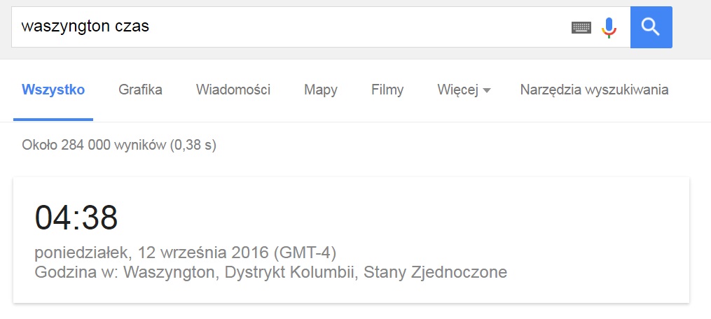 rodzaje wyników wyszukiwania google - czas na świecie