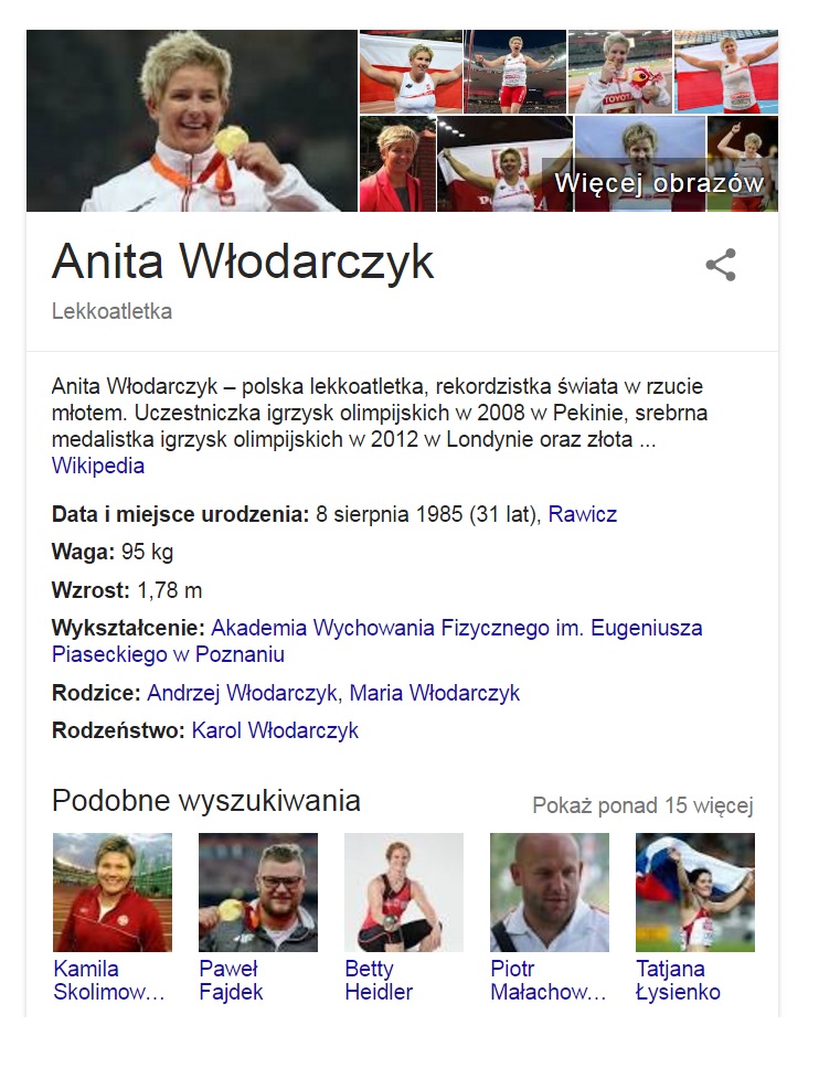 rodzaje wyników wyszukiwania google - knowledge panel