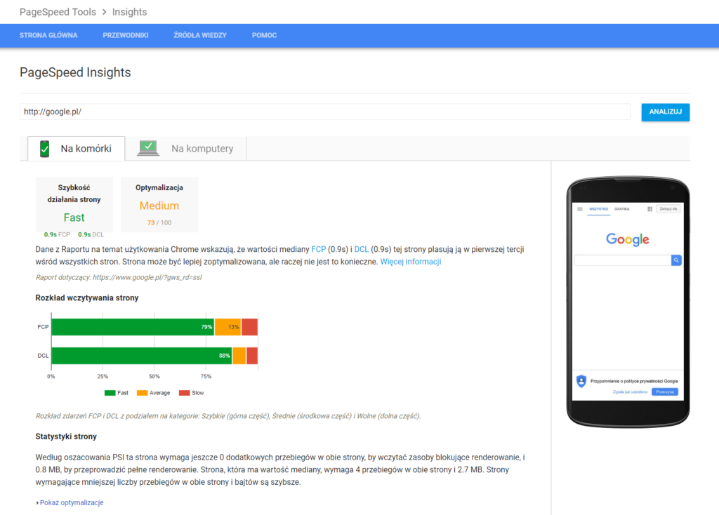 nowe wykresy w PageSpeeg Insights