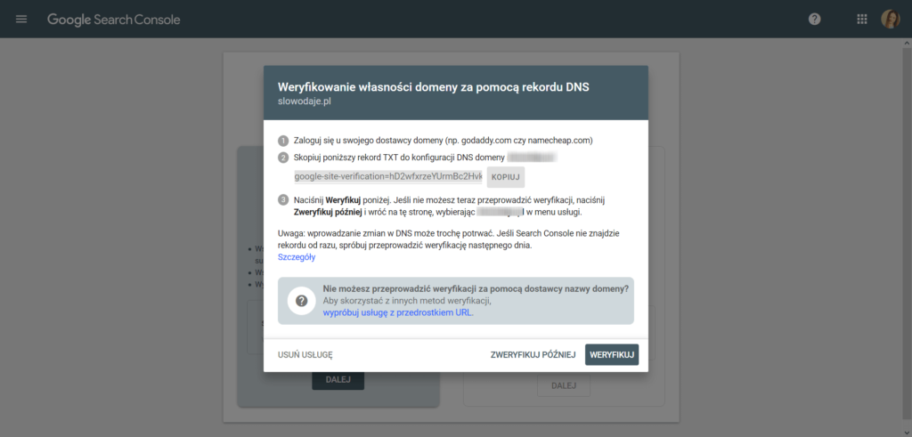 weryfikacja strony w Google Search Console (2)