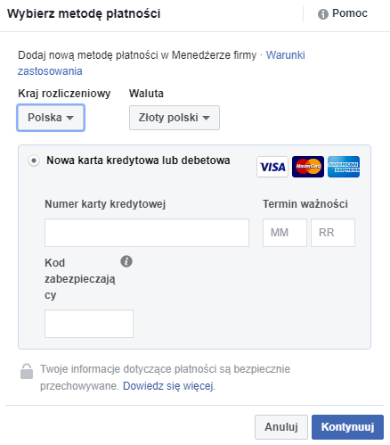 Jak dodać metody płatności? - Facebook Business Manager
