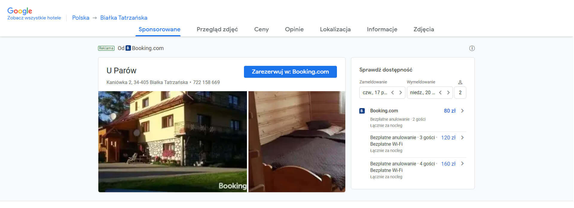 reklamowanie hotelu w google