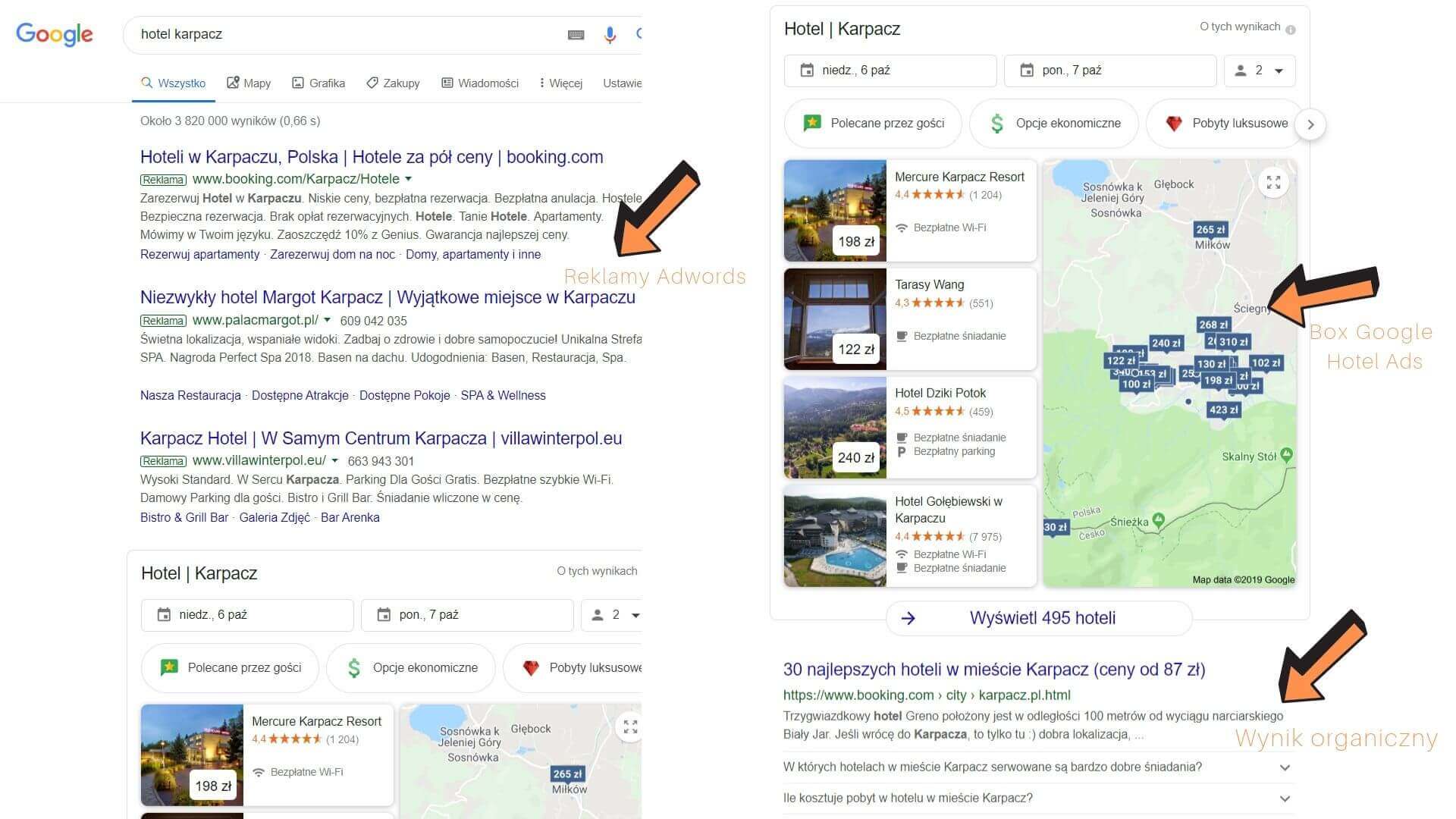 reklamy hoteli w wyszukiwarce jak wyglądają