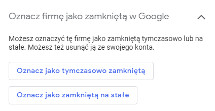 Oznacz firmę jako tymczasowo zamkniętą w GMF