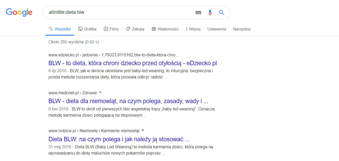 allintitle wyszukiwanie google