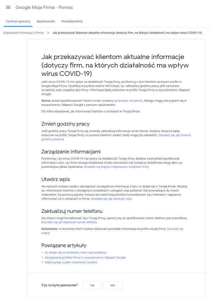 Google apeluje do firm dotkniętych koronawirusem, aby zaktualizowały informacje w GMF