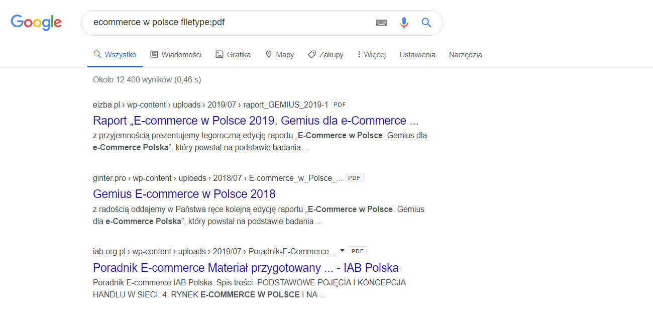 wyszukiwanie plików pdf w google