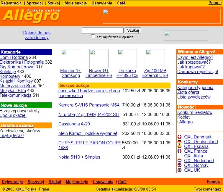 Pierwsza strona internetowa Allegro