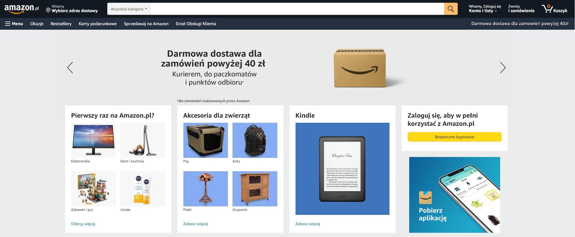 Aktualna wersja strony internetowej Amazon