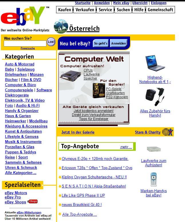 Pierwsza strona internetowa Jedna z pierwszych wersji strony internetowej eBay