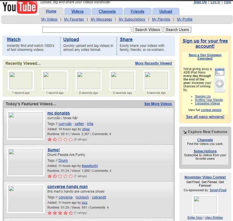 Jedna z pierwszych wersji strony internetowej YouTube